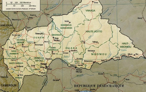 Carte de la République centrafricaine, par aaker (Wikimedia Commons)